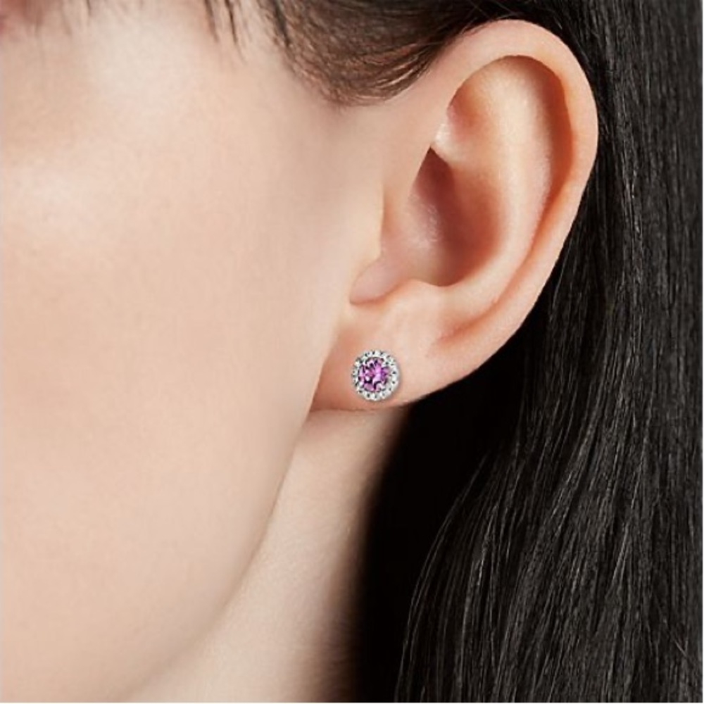 Pink sapphire and diamond earrings - Picture 3 of 7